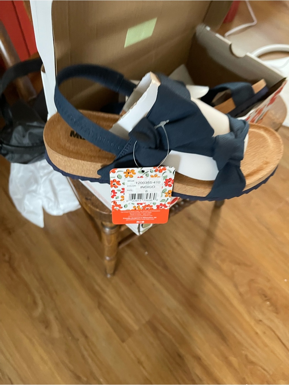 Muk Luks Navy Bow Cork Footbed Women's Sandal New Size 8